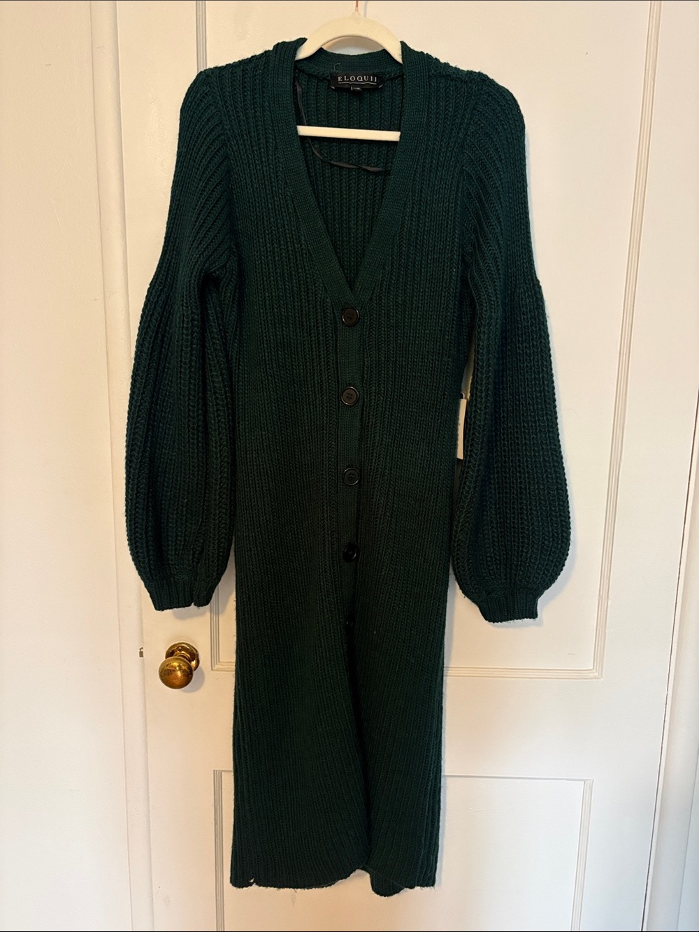 Eloquii Forest Green Ribbed V-Neck Button-Front Sweater Dress